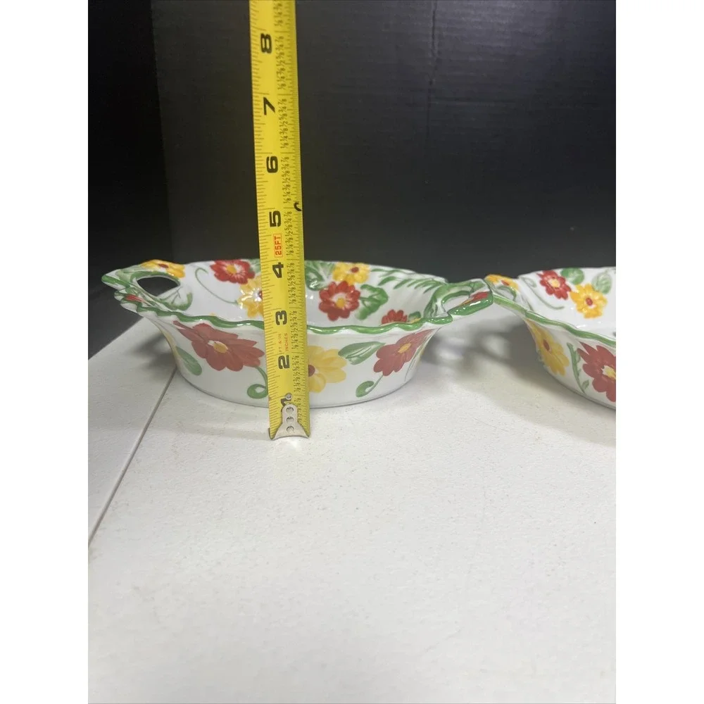 Set Of 2 TEMP-TATIONS By Tara Casserole Baking Dishes Red‎ Yellow Floral